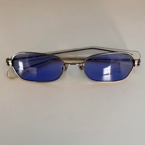 VINTAGE JEAN PAUL GAULTIER SILVER TITANIUM SUNGLASSES W/ BLUE LENSES